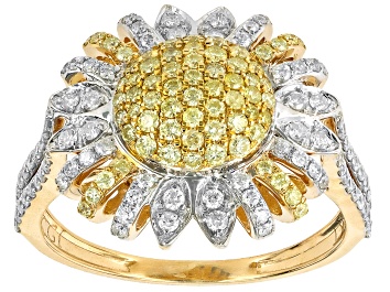 Picture of Natural Yellow And White Diamond 10k Yellow Gold Cluster Ring 0.85ctw