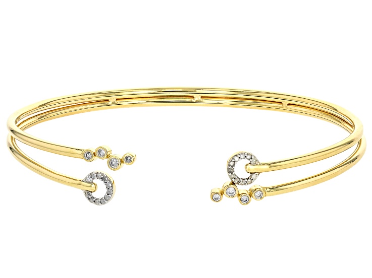White Diamond 10k Yellow Gold Cuff Bracelet 0.25ctw