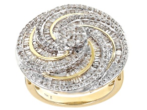 White Diamond 10k Yellow Gold Cocktail Ring 1.50ctw