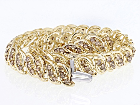 Champagne Diamond 10k Yellow Gold Tennis Bracelet 4.00ctw