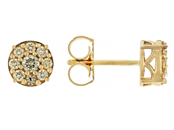 Natural Yellow And White Diamond 10k Yellow Gold Halo Stud Earrings 0.45ctw