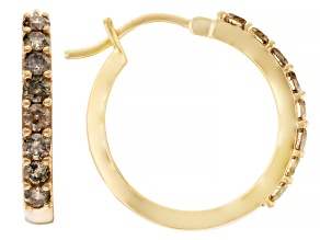 Champagne Diamond 10k Yellow Gold Hoop Earrings 1.20ctw