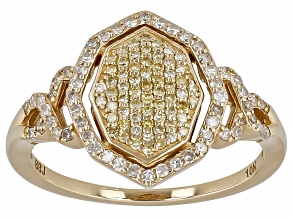 Natural Yellow And White Diamond 10k Yellow Gold Cluster Ring 0.50ctw