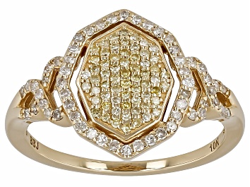 Picture of Natural Yellow And White Diamond 10k Yellow Gold Cluster Ring 0.50ctw