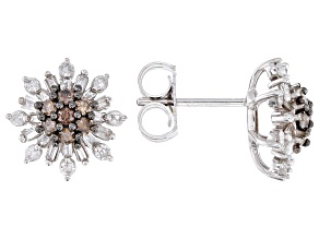 Champagne And White Diamond 10k White Gold Stud Earrings 1.00ctw