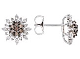 Champagne And White Diamond 10k White Gold Stud Earrings 1.00ctw