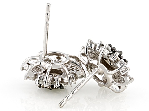 Champagne And White Diamond 10k White Gold Stud Earrings 1.00ctw