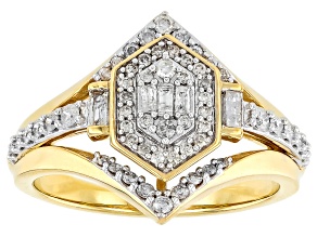White Diamond 10k Yellow Gold Cluster Ring 0.50ctw