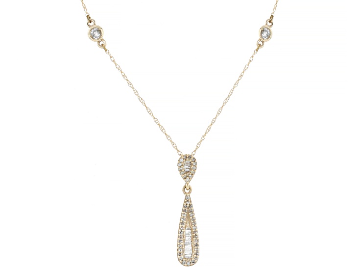 White Diamond 10k Yellow Gold Slide Pendant And Rope Chain 0.45ctw