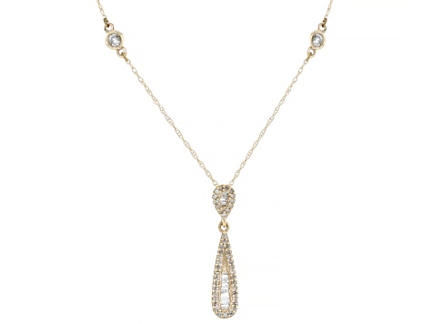 White Diamond 10k Yellow Gold Slide Pendant And Rope Chain 0.45ctw