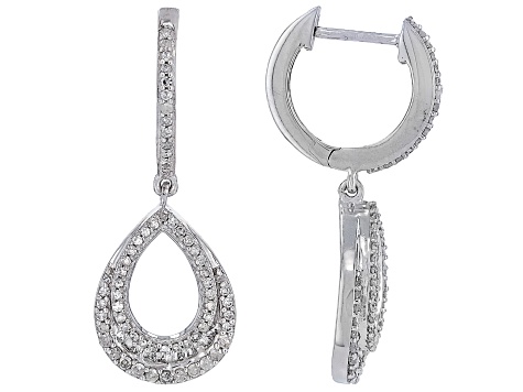 White Diamond 10k White Gold Teardrop Dangle Earrings 0.60ctw
