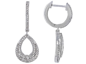 Picture of White Diamond 10k White Gold Teardrop Dangle Earrings 0.60ctw