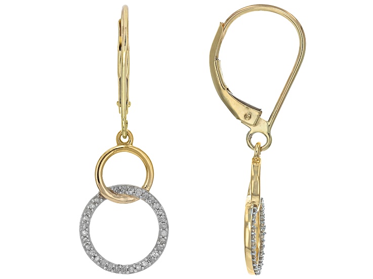 White Diamond 10k Yellow Gold Dangle Earrings 0.20ctw