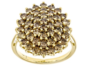 Champagne Diamond 10k Yellow Gold Oval Cluster Ring 2.00ctw