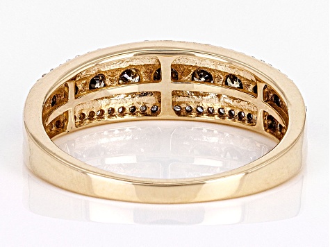 Champagne And White Diamond 10k Yellow Gold Band Ring 0.75ctw