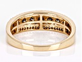 Champagne And White Diamond 10k Yellow Gold Band Ring 0.75ctw