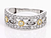 Natural Yellow And White Diamond 10k White Gold Band Ring 1.00ctw