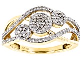 White Diamond 10k Yellow Gold Cluster Crossover Ring 0.45ctw