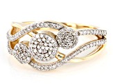 White Diamond 10k Yellow Gold Cluster Crossover Ring 0.45ctw