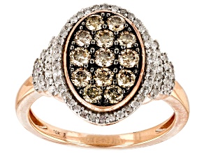 Champagne & White Diamond 10K Rose Gold Cluster Ring 1.00ctw