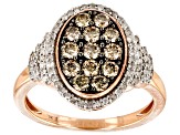 Champagne & White Diamond 10K Rose Gold Cluster Ring 1.00ctw