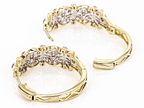 Diamond 10k Yellow Gold Flower Hoop Earrings 1.00ctw