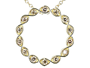 Picture of Champagne Diamond 10k Yellow Gold Circle Pendant With 19" Cable Chain 0.50ctw