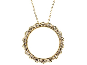 Picture of Champagne Diamond 10k Yellow Gold Circle Pendant With 19" Cable Chain 1.50ctw