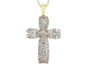Diamond 10k Yellow Gold Cross Pendant With 19" Cable Chain 1.50ctw
