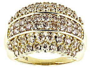 Champagne Diamond 10k Yellow Gold Multi-Row Dome Ring 2.00ctw