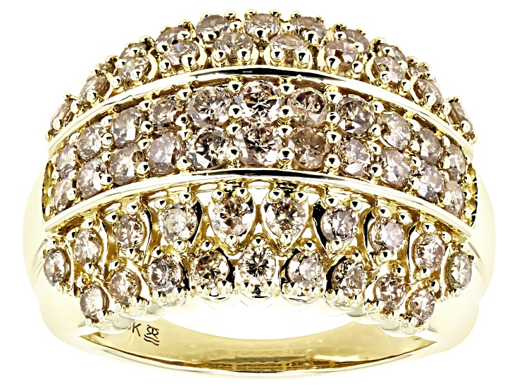 Champagne Diamond 10k Yellow Gold Multi-Row Dome Ring 2.00ctw 