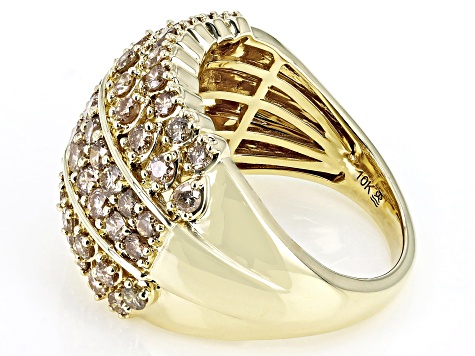 Champagne Diamond 10k Yellow Gold Multi-Row Dome Ring 2.00ctw