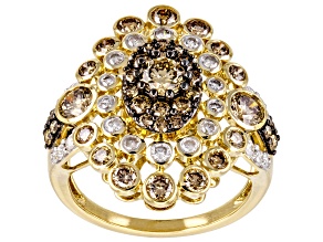 Champagne And White Diamond 10k Yellow Gold Cocktail Ring 2.00ctw