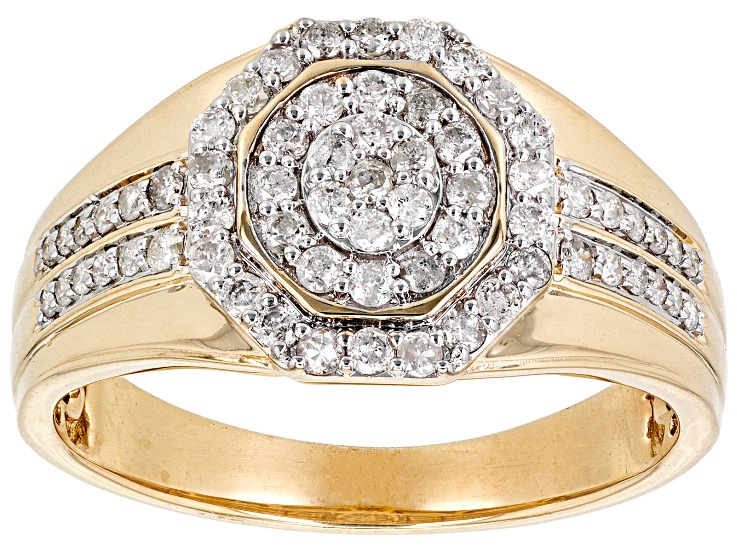 White Diamond 10K Yellow Gold Mens Ring 0.66ctw - DGB023 | JTV.com