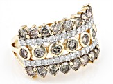 Champagne And White Diamond 10k Yellow Gold Multi-Row Ring 2.25ctw
