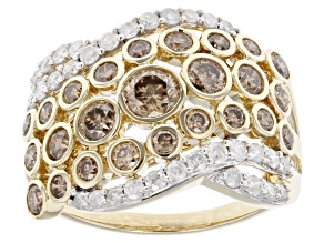 Champagne And White Diamond 10k Yellow Gold Wide Band Ring 2.00ctw
