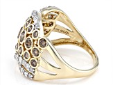 Champagne And White Diamond 10k Yellow Gold Wide Band Ring 2.00ctw