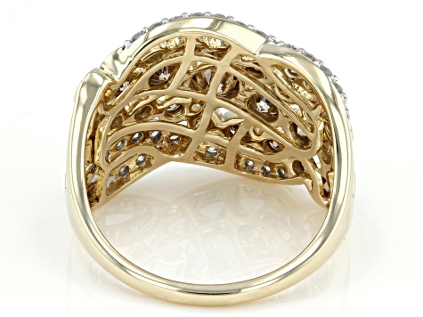 Champagne And White Diamond 10k Yellow Gold Wide Band Ring 2.00ctw