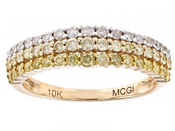 Picture of Shades Of Yellow And White Diamond 10k Yellow Gold Multi-Row Band Ring 0.70ctw