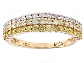 Shades Of Yellow And White Diamond 10k Yellow Gold Multi-Row Band Ring 0.70ctw