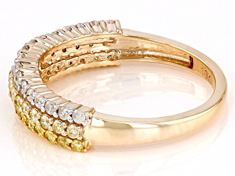 Shades Of Yellow And White Diamond 10k Yellow Gold Multi-Row Band Ring 0.70ctw