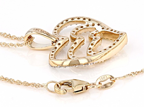 Shades Of Yellow And White Diamond 10k Yellow Gold Heart Pendant With 18" Rope Chain 0.65ctw