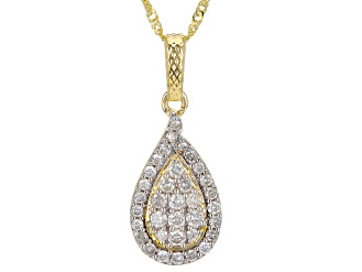 White Diamond 10k Yellow Gold Cluster Teardrop Pendant With 18" Singapore Chain 0.30ctw