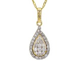 White Diamond 10k Yellow Gold Cluster Teardrop Pendant With 18" Singapore Chain 0.30ctw