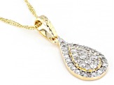 White Diamond 10k Yellow Gold Cluster Teardrop Pendant With 18" Singapore Chain 0.30ctw