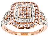 Pink And White Diamond 10k Rose Gold Cluster Ring 0.95ctw