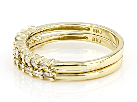 White Diamond 10k Yellow Gold Set Of 2 Band Rings 0.20ctw