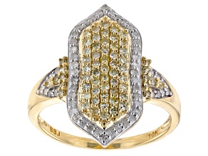 Yellow And White Diamond 10k Yellow Gold Cluster Ring 0.70tw
