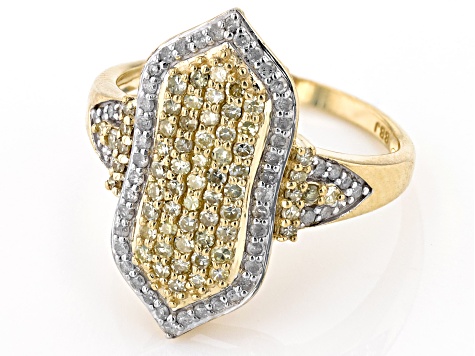 Yellow And White Diamond 10k Yellow Gold Cluster Ring 0.70tw