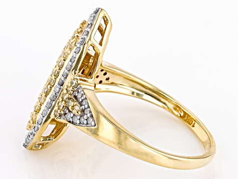 Yellow And White Diamond 10k Yellow Gold Cluster Ring 0.70tw